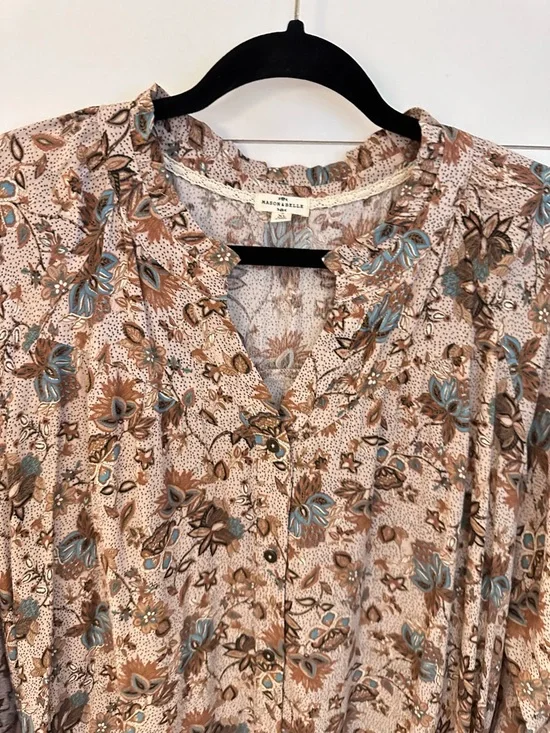 MASON BELLE Lilou Smock Neck Brown ditzy floral ruffled relaxed drop sleeve top - Picture 10 of 15